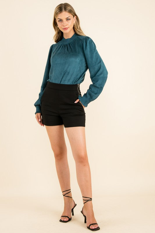 THML Smocked Suede Blouse - Teal