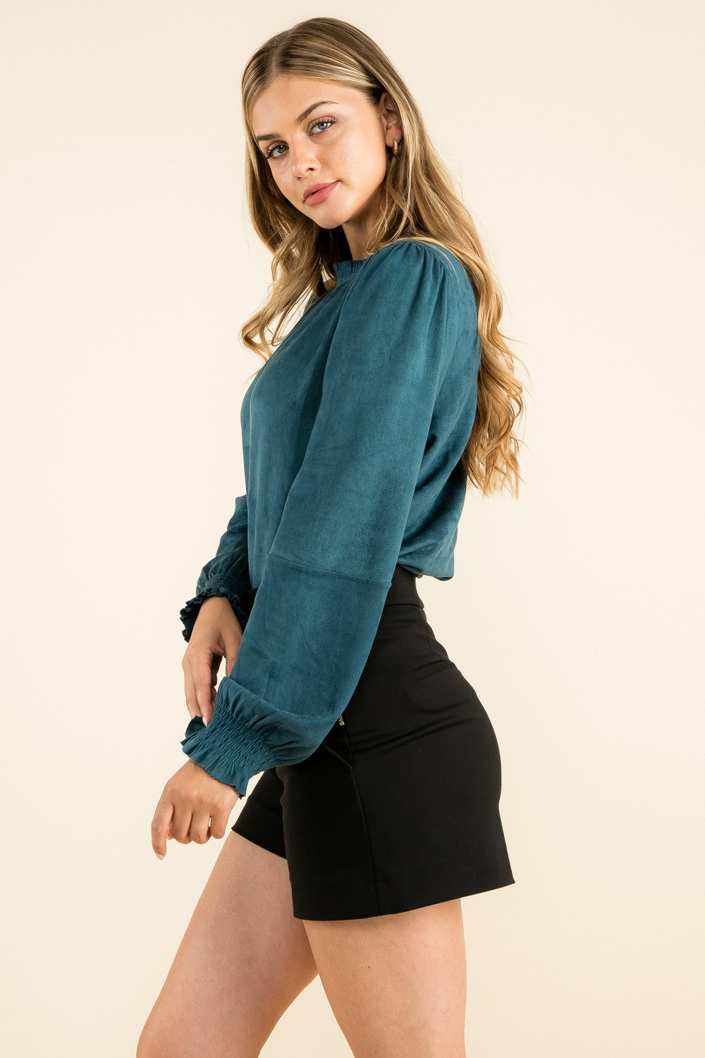 THML Smocked Suede Blouse - Teal